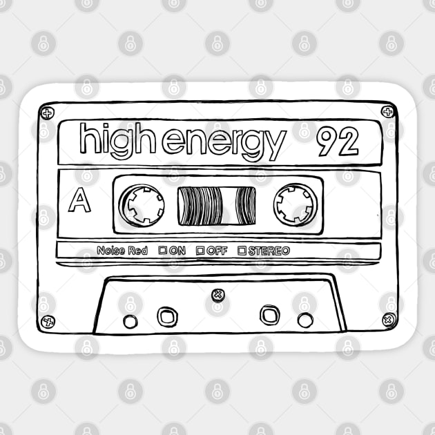 1992 Gift, Retro Tape High Energy 92 Sticker by badlydrawnbabe